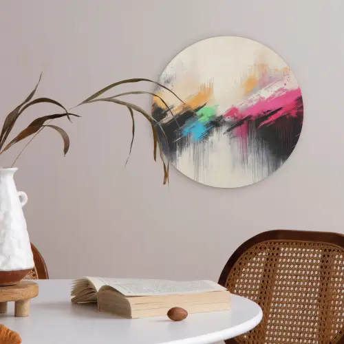 Dynamisch - Abstract - Kleurrijk - Zwart Akoestische PET Vilt - Rond klein -sfeer3