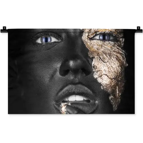 Vrouw - Bladgoud - Zwart - Huid - Luxe Wandkleed katoen klein -zz3d