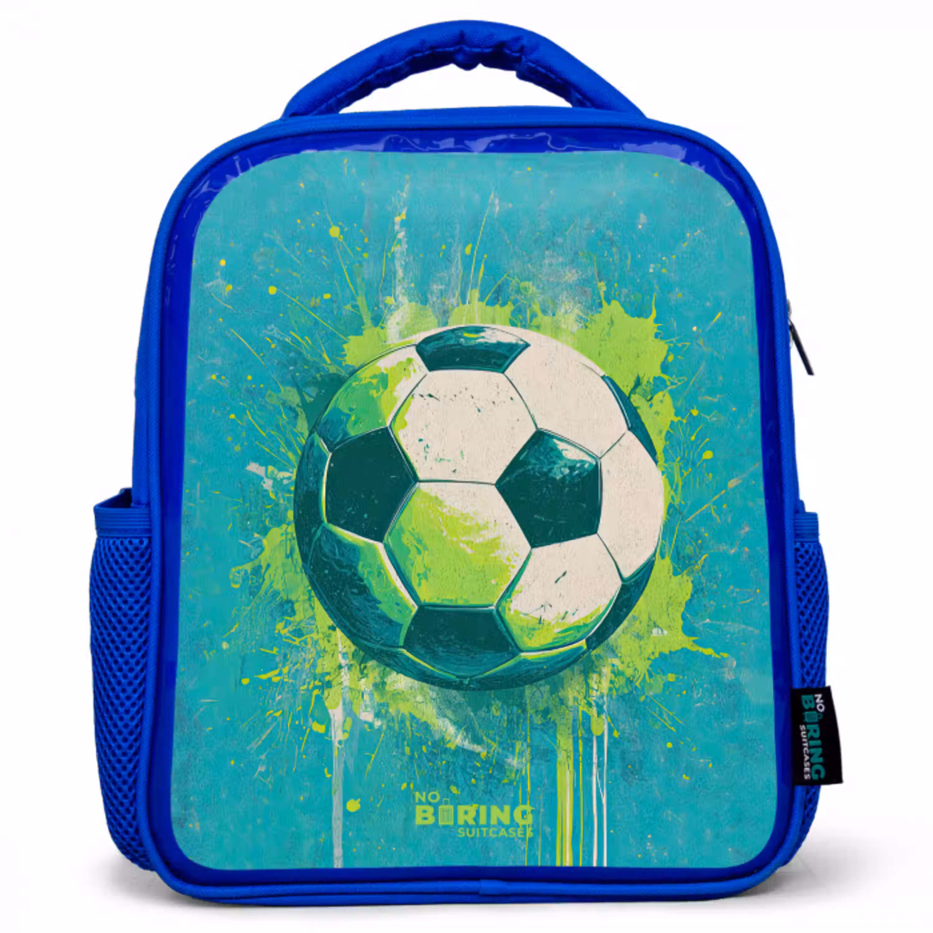 Voetbal - Verfspatten - Groen - Blauw Kinderrugzak - Blauw middel -3d