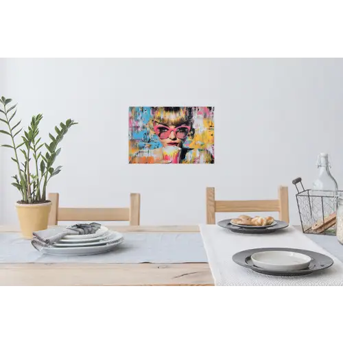 Zonnebril - Vrouw - Kleurrijk - Verfspetters Muursticker klein -eettafel