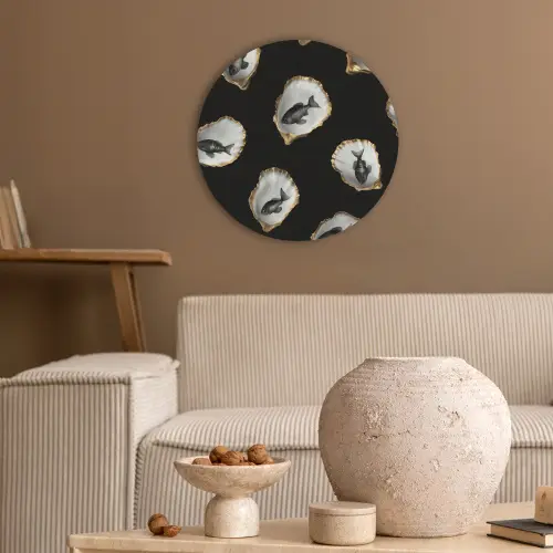 Oesters - Zwart - Vissen - Goud Akoestische PET Vilt - Rond klein -sfeer1