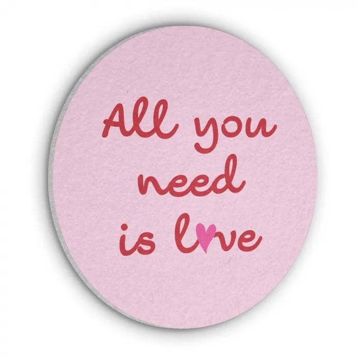 Tekst - Roze - Love - Hart Akoestische PET Vilt - Rond klein -3d