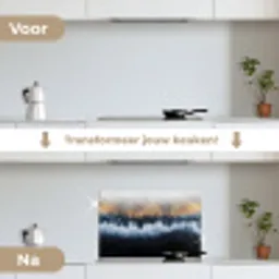 Abstract - Goud - Luxe - Blauw keuken achterwand spatscherm klein -voor_na_NL