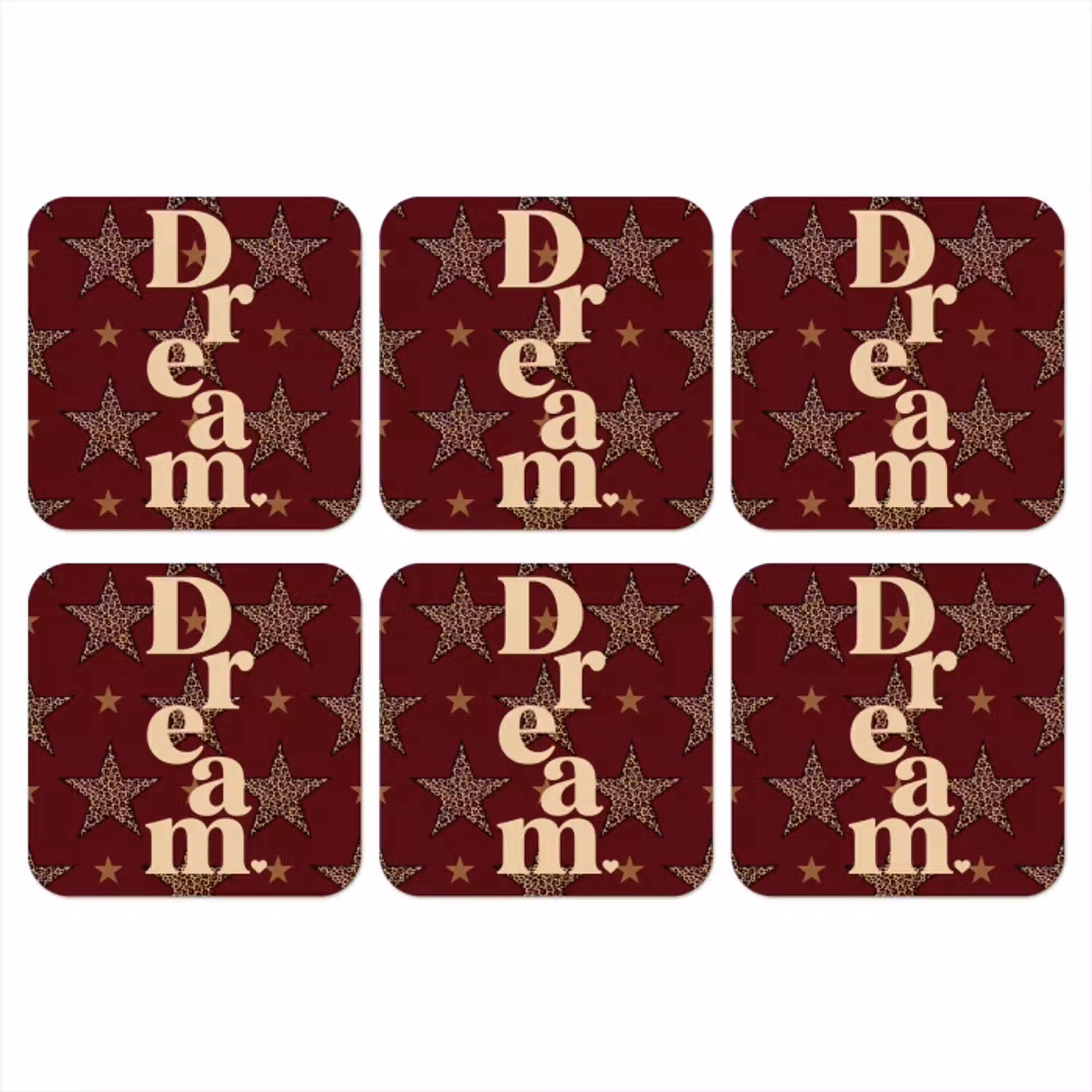 Sterren - Luipaardprint - Dream - Bordeaux onderzetter kurk middel -3d