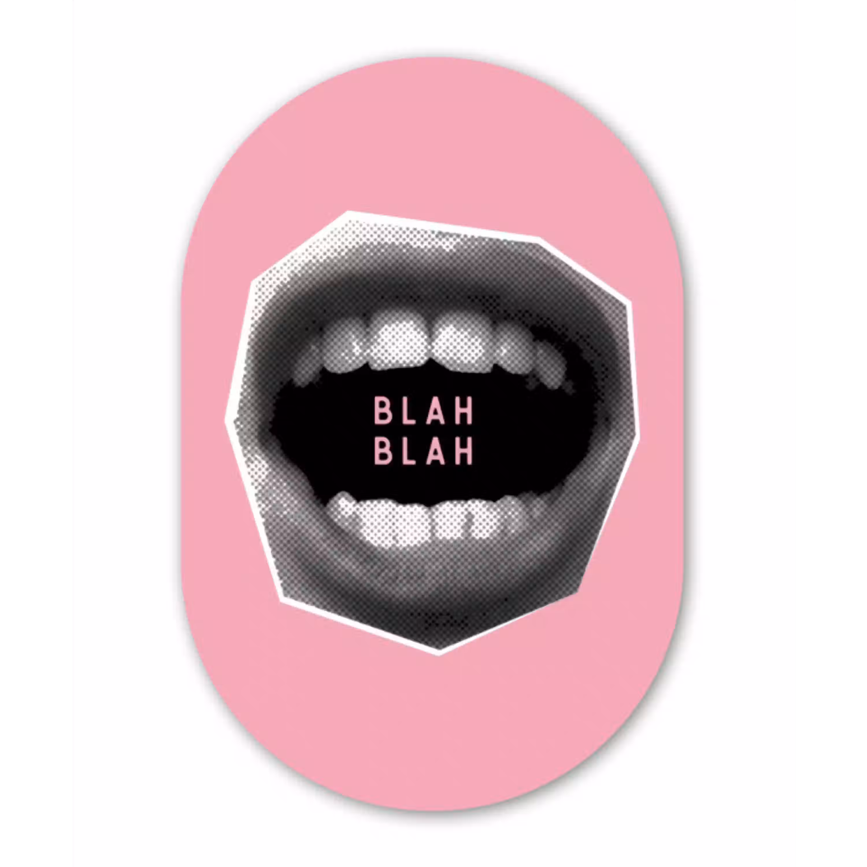 Mond - BLAH BLAH - Roze Wandcirkel Ovaal Glas middel -3d