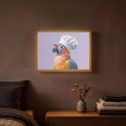Papegaai - Koksmuts - Paars - Cute Light Box met batterij (Wandlamp) middel -sfeer4