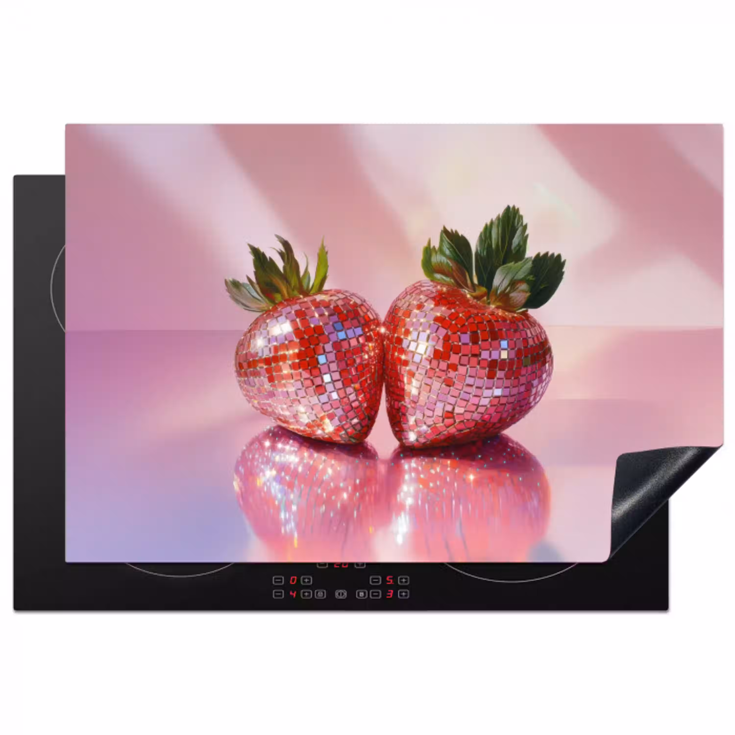 Disco - Fruit - Glitter - Strawberry Inductie beschermer vinyl 3mm klein -3d