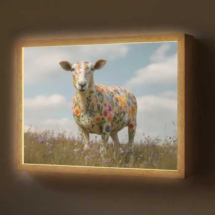 Schaap - Bloemen - Weide Light Box met batterij (Wandlamp) middel -z3d_website