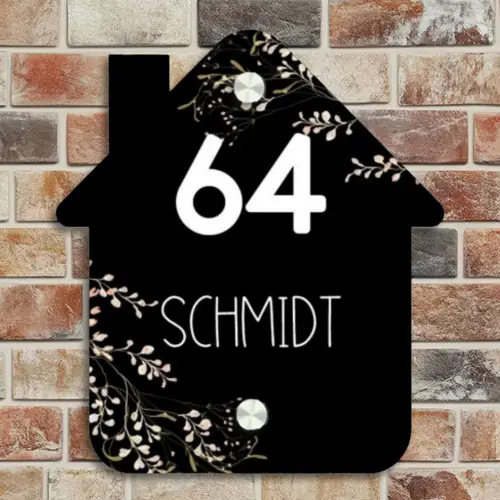 Botanisch - Zwart - Modern Naambord Huisje klein -sfeer6