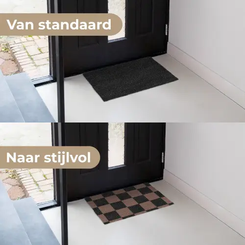 Schaakbord print - Bruin - Zwart - Blokjes Deurmat klein -voor-na_NL