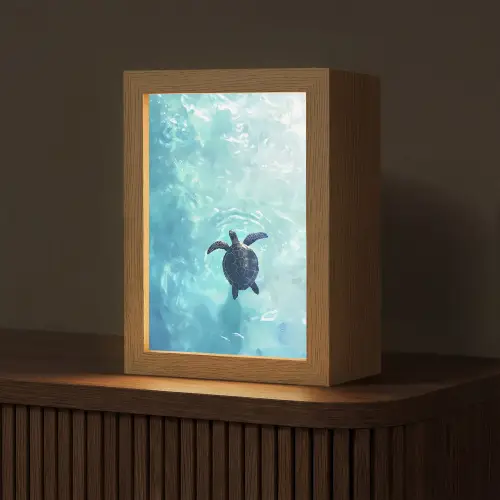 Schildpad - Zee - Blauw - Schittering Light Box met kabel (Tafellamp) klein -z3d_website