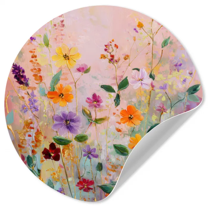 Schilderij - Bloemen - Abstract - Kleurrijk Wandcirkel behangsticker klein -3d