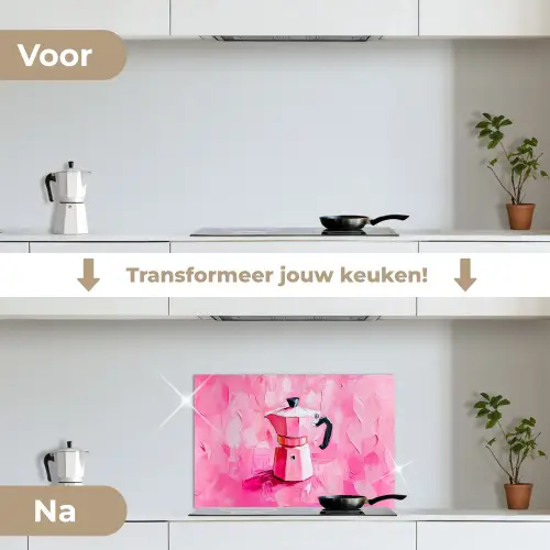 Roze - Verf - Coffee keuken achterwand spatscherm klein -voor_na_NL