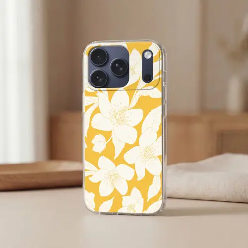 Bloemen - Patroon - Geel - Wit Telefoonhoesje iPhone 17 Pro klein -sfeer2