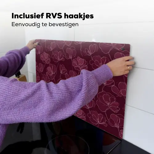 Bloemen - Patroon - Bordeauxrood Inductie beschemer met haakjes klein 777 -ky-ophangen-nl