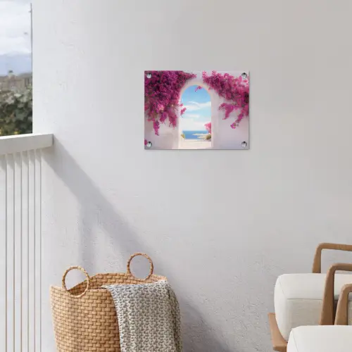 Zee - Roze - Bloemen - Poort tuinposter los doek klein -sfeer8