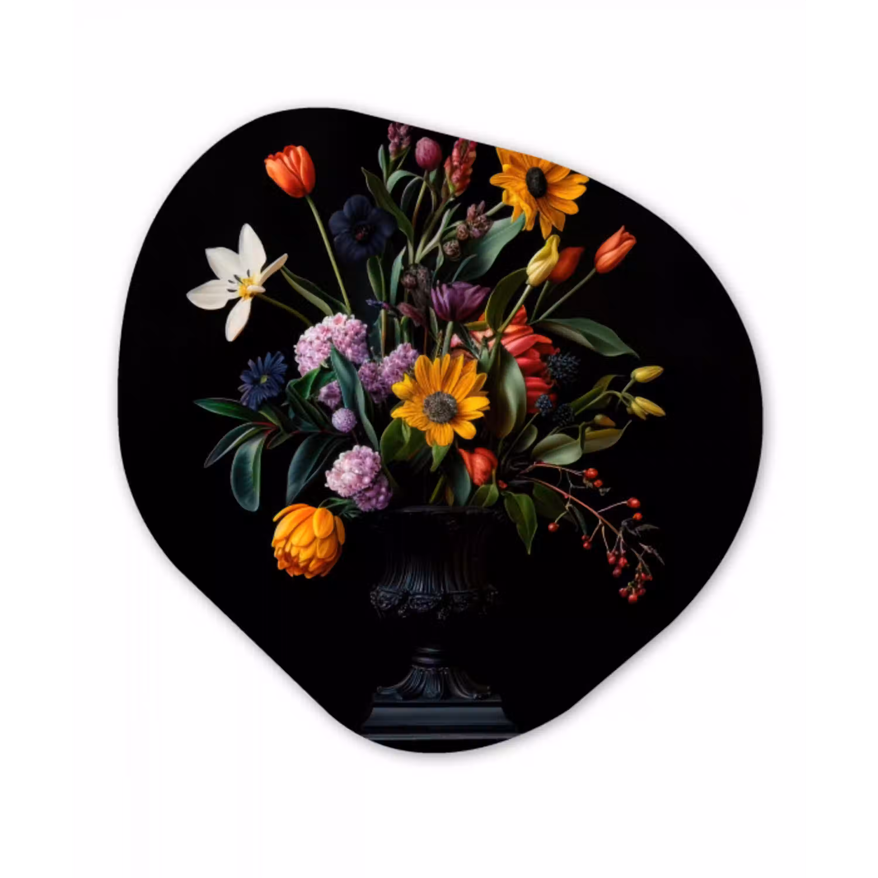 Zonnebloemen - Boeket - Kleurrijk Wandcirkel Organisch Plexiglas middel -3d