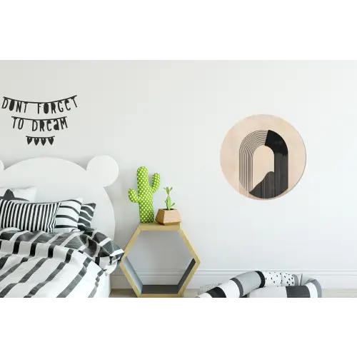 Grafisch gebogen motief - Beige Wandcirkel aluminium klein -kinderkamer