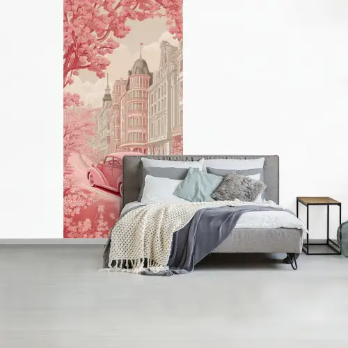 City - Car - Pink fotobehang vinyl groot -slaapkamer