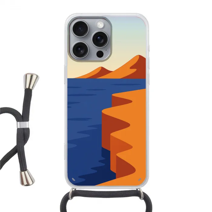 Landschap - Bergen - Zon - Zee Hoesje iPhone 16 Pro Max met koord klein -3d
