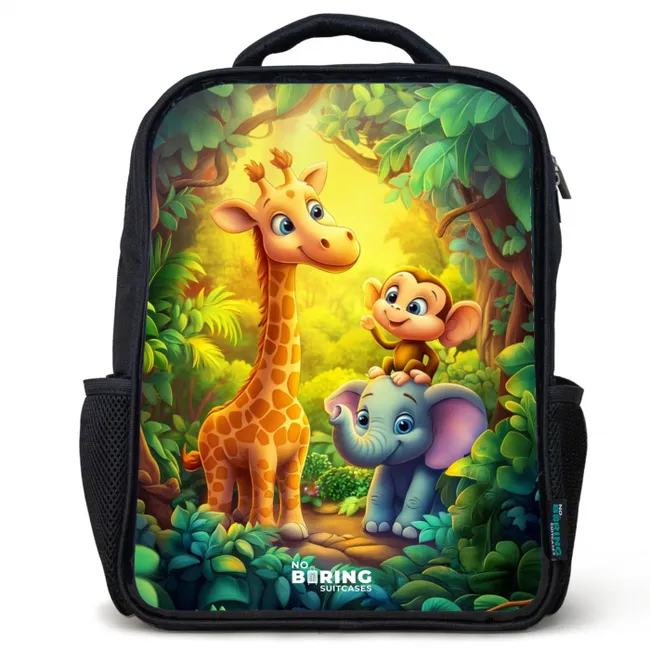 Giraf, olifant en aapje in het bos Rugzak - Zwart middel -3d