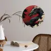 Zwarte draak - Rookwolken - Rood Wandcirkel behangsticker klein -sfeer3