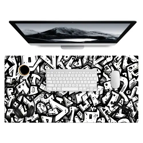 Vormen - Letters - Graffiti - Zwart Muismat XXL klein -3d
