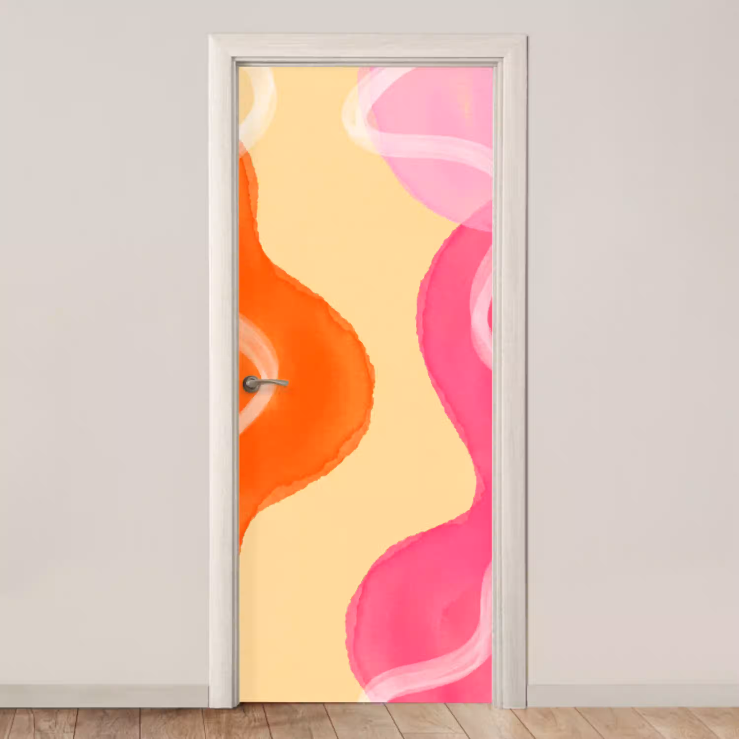 Abstract - Aquarel - Organisch - Oranje - Roze deurposter klein -3d_beige