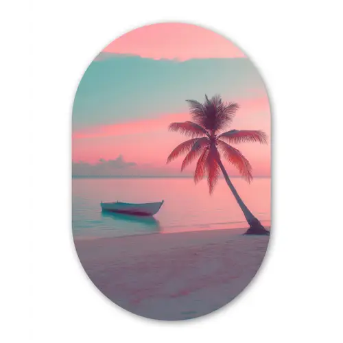 Zee - Boot - Zonsondergang Wandcirkel Ovaal Glas middel -3d