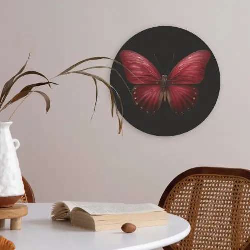 Vlinder - Rood - Minimalistisch Akoestische PET Vilt - Rond klein -sfeer3