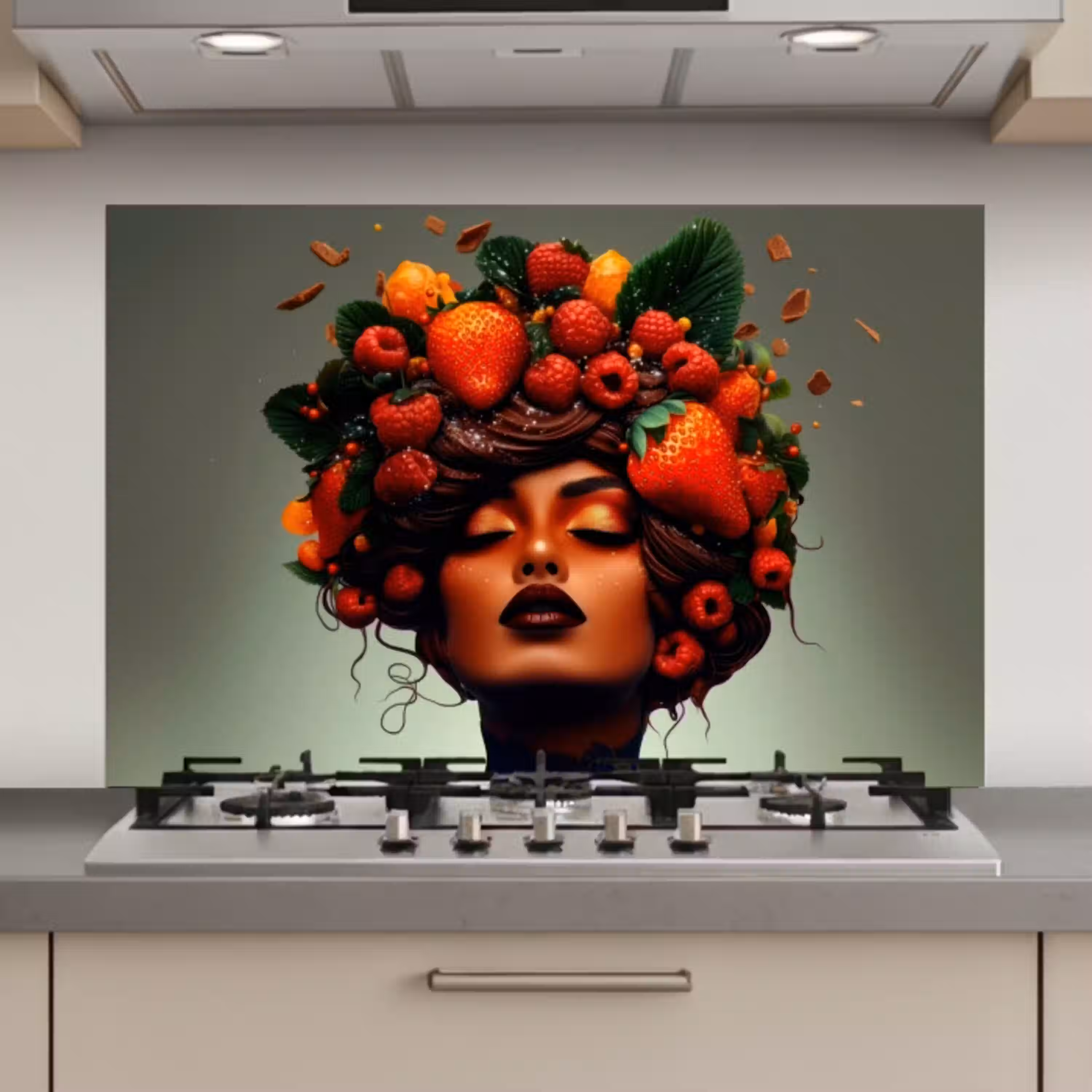 Vrouw - Chocolade - Frambozen - Aardbeien - Koekjes keuken achterwand spatscherm klein -3d_website
