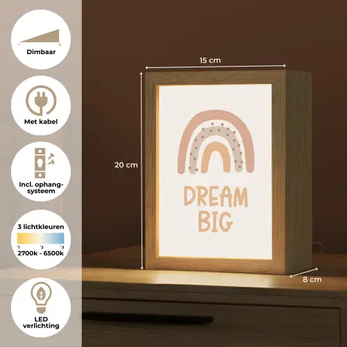 Kinderen - Regenboog - Pastel - Quote - Dream Big Light Box met kabel klein -USP_NL