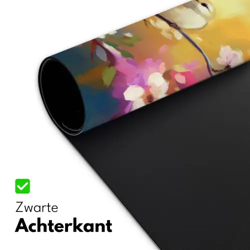 Vogels - Bloemen - Roze Muismat XXL klein -sfeer2