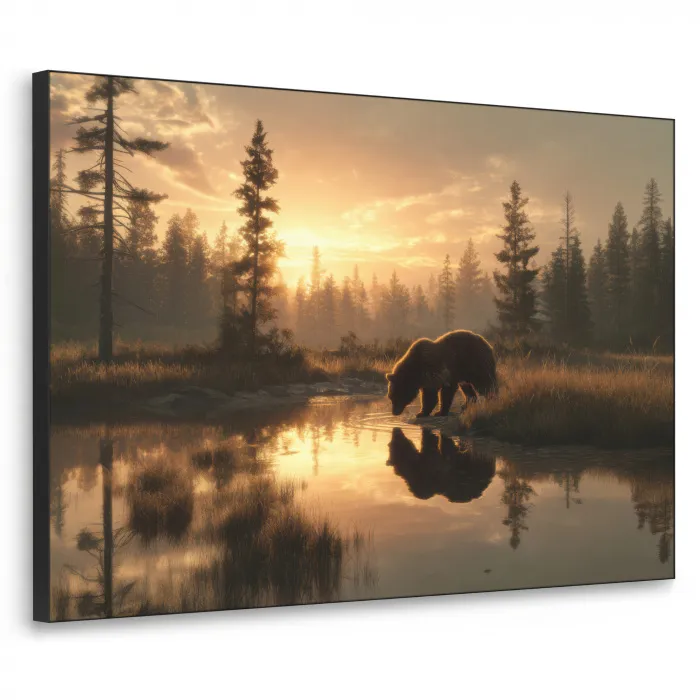 Beer - water - Bos - Ochtendlicht Textielframe zwart klein -3d