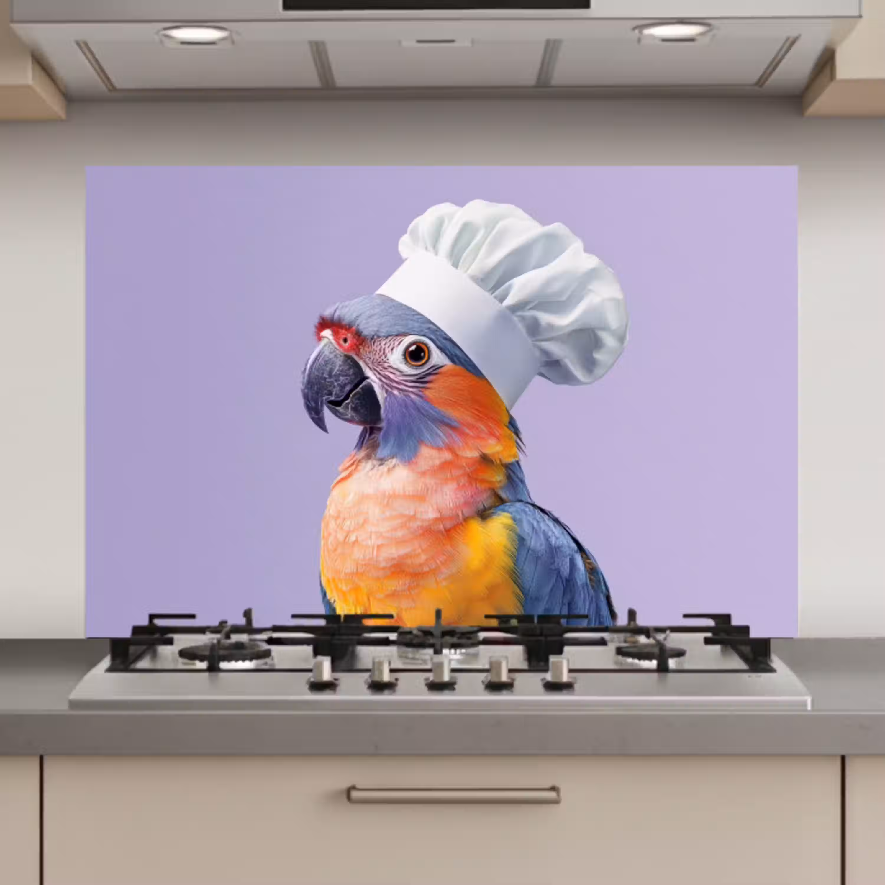 Papegaai - Koksmuts - Paars - Cute keuken achterwand spatscherm klein -3d_website