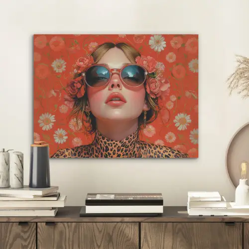 Vrouw - Kleurrijk - Dierenprint - Bloemen PET vilt klein -sfeer1