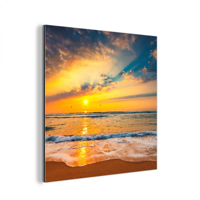 Zonsondergang - Strand - Zee - Wolken - Oranje aluminium wit klein -3d