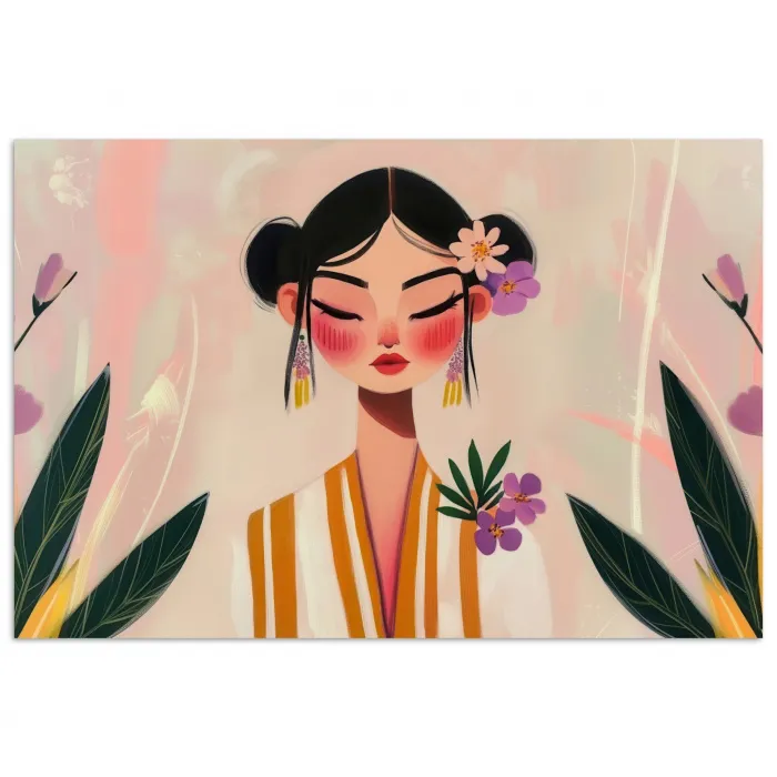 Vrouw - Bloemen - Pastel poster papier klein -3d