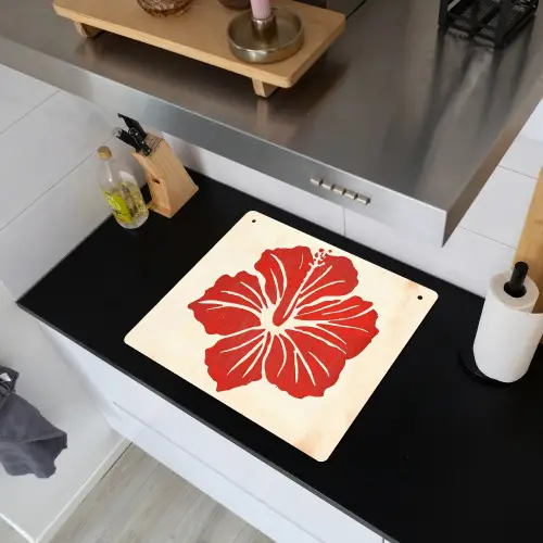 Rode hibiscusbloem - Textuur achtergrond - Beige Inductie beschemer met haakjes middel -sfeer1
