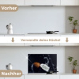 Kokosnoot - Stilleven - Water - Zwart - Fruit keuken achterwand spatscherm klein -voor_na_DE