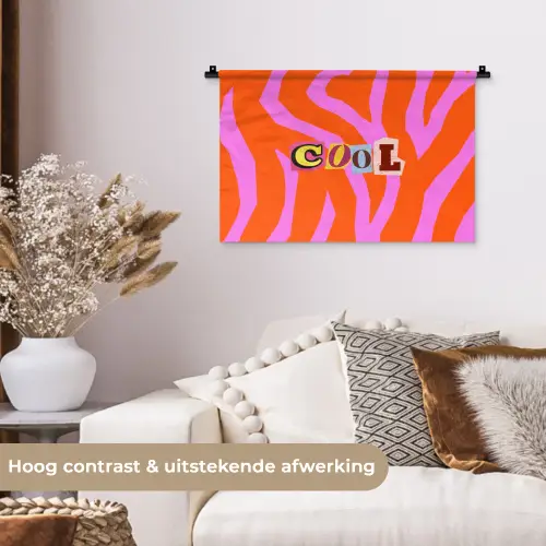 Zebraprint - Grafisch - COOL - Oranje Wandkleed katoen klein -sfeer1