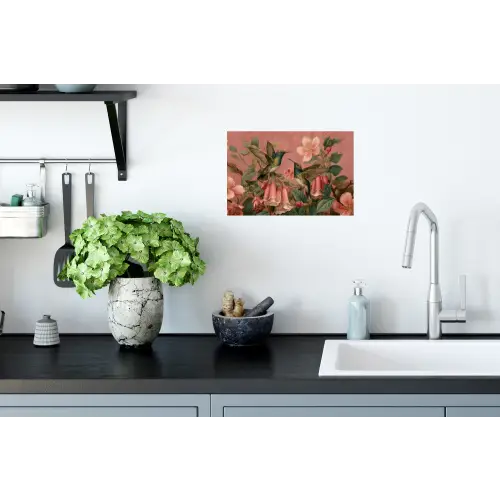 Kolibries - Bloemen - Groen - Roze Muursticker klein -keuken