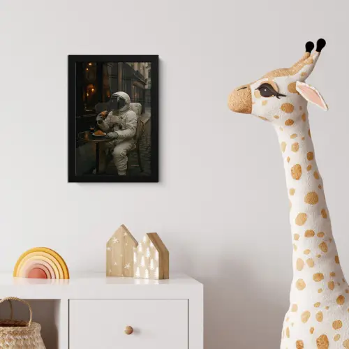 Café - Croissant - Koffie - Astronaut fotolijst zwart zonder passe partout klein -usfeer4_kinderkamer