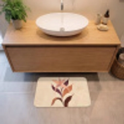 Minimalistisch - Bloem - Bladeren - Beige Badmat klein -sfeer1