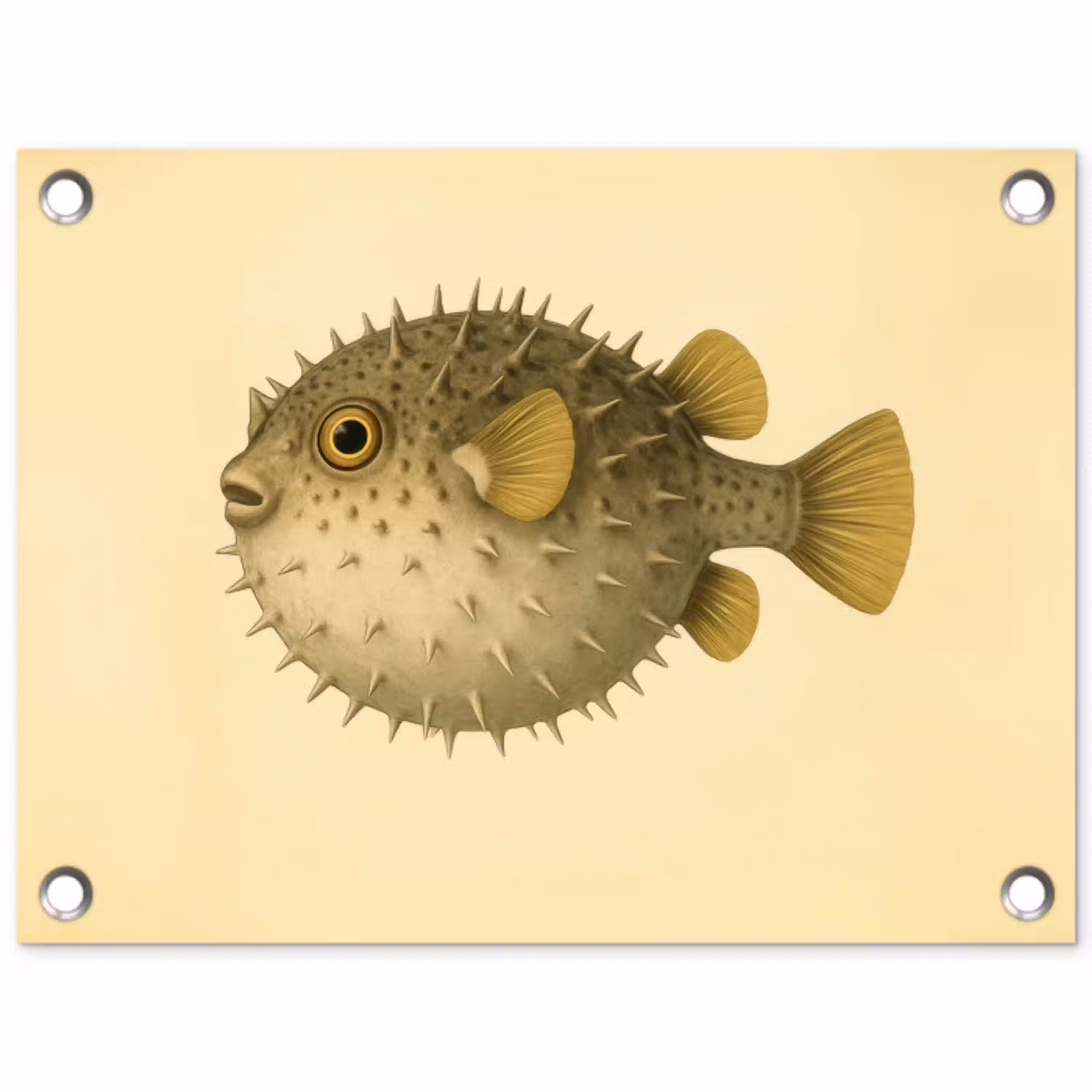 Stekels - Vis - Opgeblazen - Bruin tuinposter los doek klein -3d