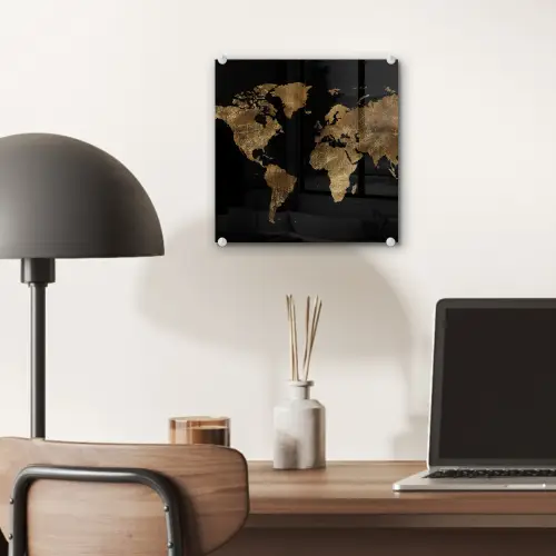 Wereldkaart - Goud - Luxe - Aarde - Zwart plexiglas 5mm klein -sfeer6