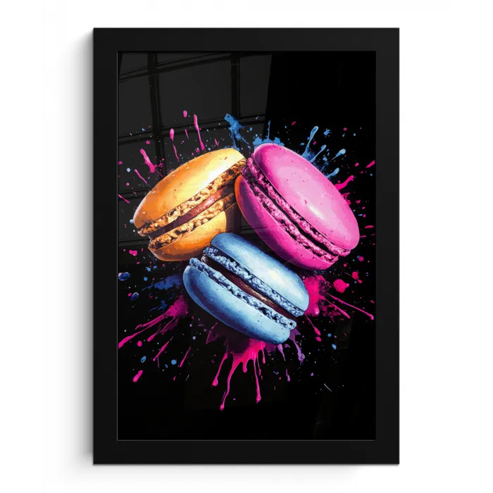 Macarons - Dessert - Graffiti - Kleurrijk - Roze - Blauw - Geel fotolijst zwart zonder passe partout klein -3d