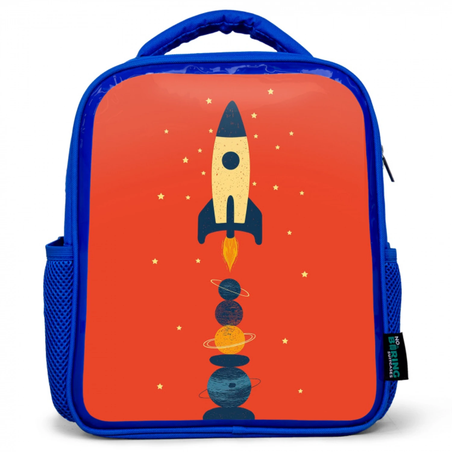 Raket - Planeten - Rood Kinderrugzak - Blauw middel -3d