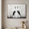 Kraanvogels - Gras - Hartvorm - Zwart Textielframe zwart klein -sfeer2
