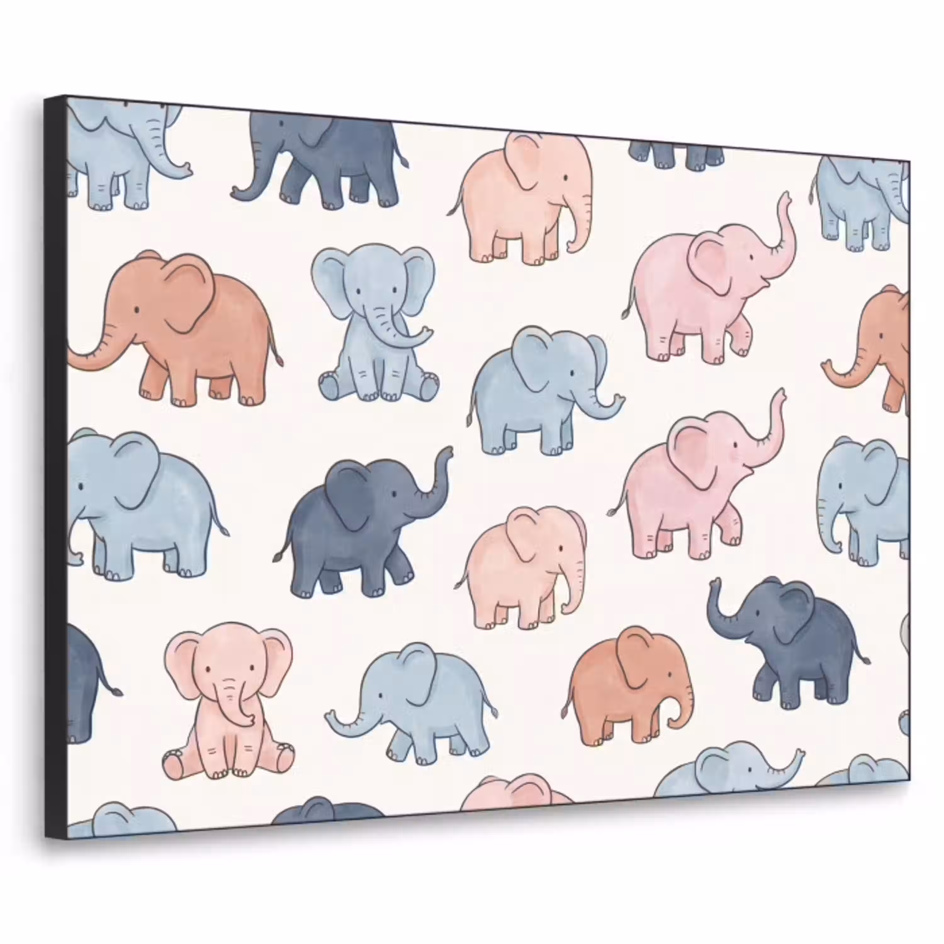 Dieren - Patroon - Kinderkamer - Pastel - Speels Textielframe zwart klein -3d